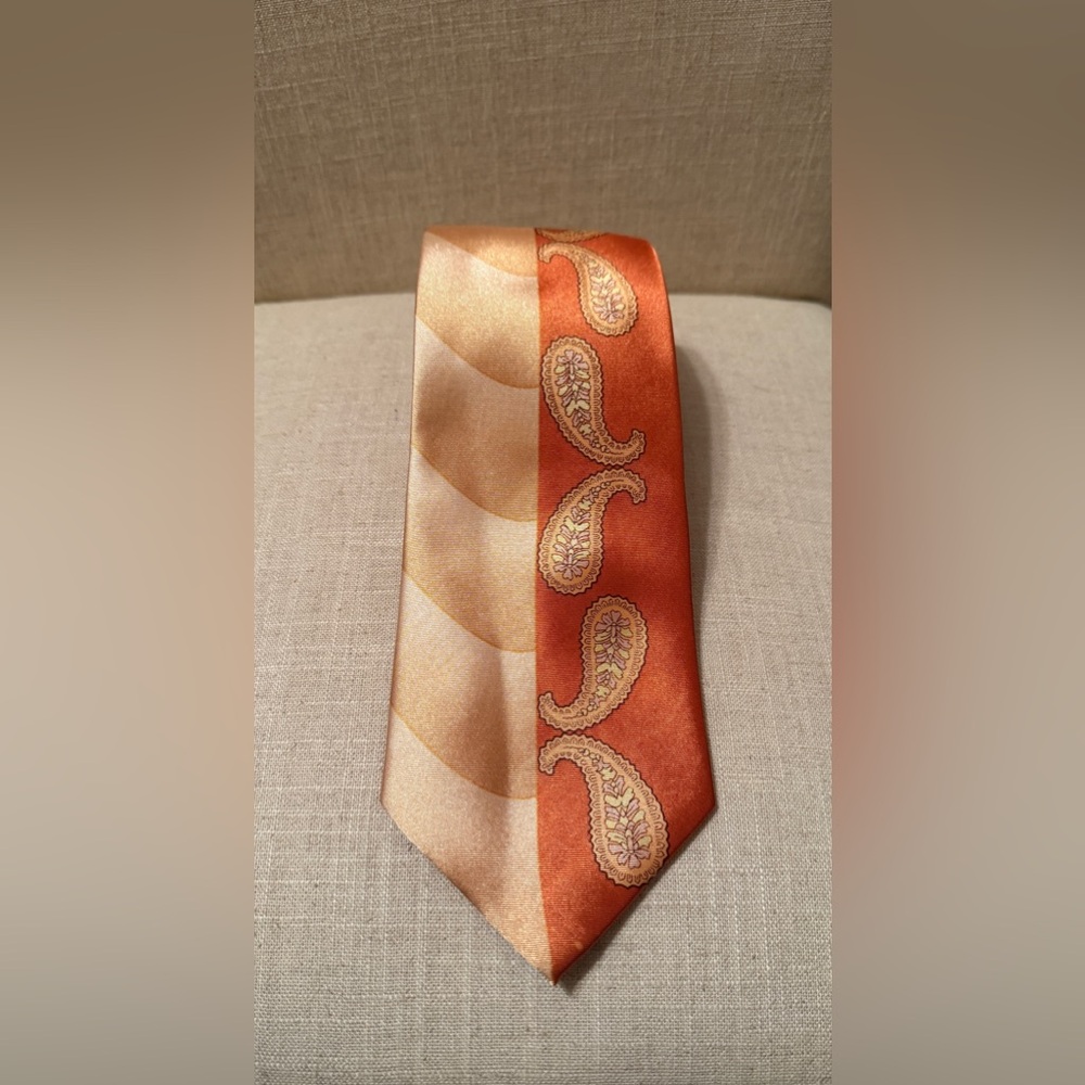 George Martin Orange and Gold Paisley Neck Tie